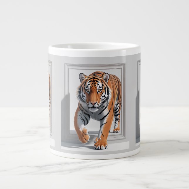 Majestic 3D Tiger Illustration | Hyper-Realistic  Large Coffee Mug (Front)