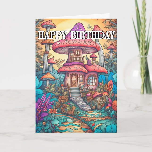 Majestic Abstract Mushroom Hut Illustration Card (Front)