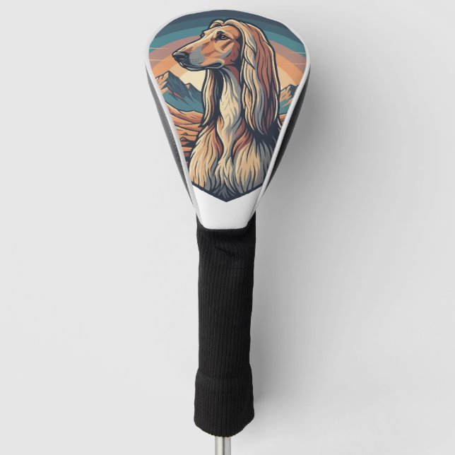 Majestic Afghan Hound Mountain Sunset Graphic Golf Head Cover (Front)