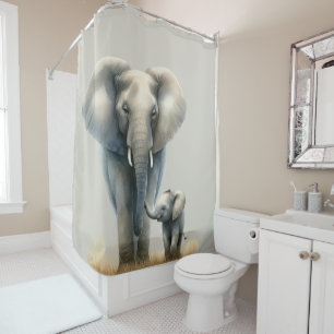 Majestic African Elephant and Baby in Watercolor 