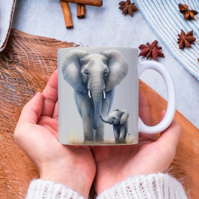 Majestic African Elephant and Baby in Watercolor  Coffee Mug (Creator Uploaded)