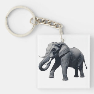 Majestic African Elephant Walking with Large Tusks Keychain