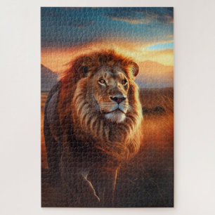 Majestic African Lion in a Serengeti Sunset Jigsaw Puzzle