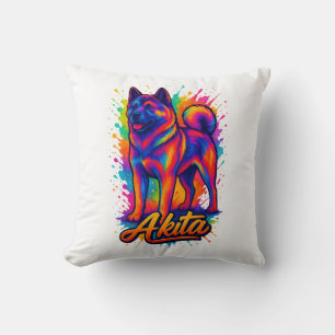 Majestic Akita – Vibrant Colourful Pop Art Illustr Throw Pillow