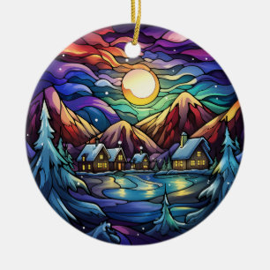 Majestic Alpine Sunset Ornement en verre tendu