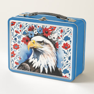 Majestic American Bald Eagle Floral Metal Lunch Box