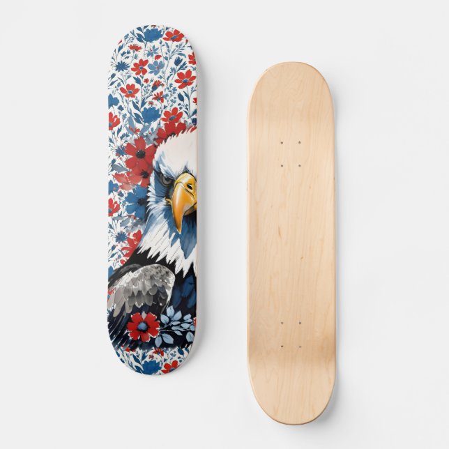 Majestic American Bald Eagle Floral Skateboard (Front)