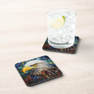 Majestic American Bald Eagle Stained Glass Coaster