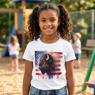 Majestic American Bison & Patriotic Flag Artwork T-Shirt