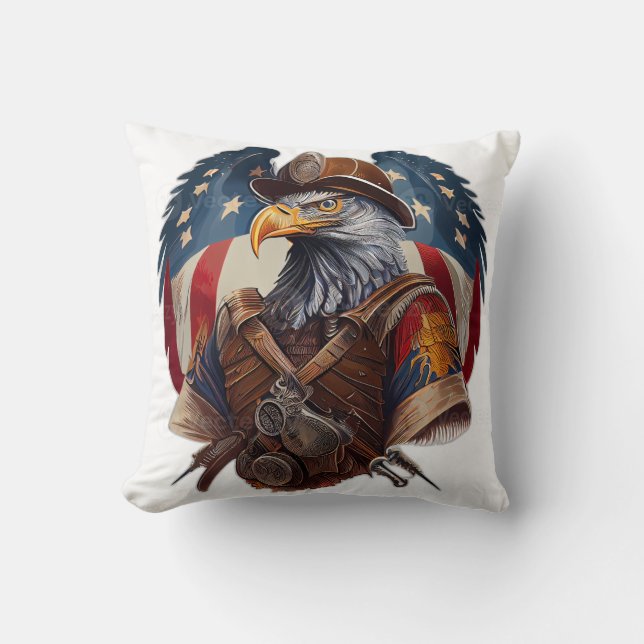 Majestic American Eagle – Patriotic Wildlife Art  Throw Pillow (Front)