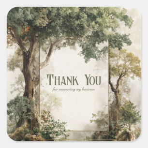 Majestic Ancient Forest Tree Gold Frame Square Sticker