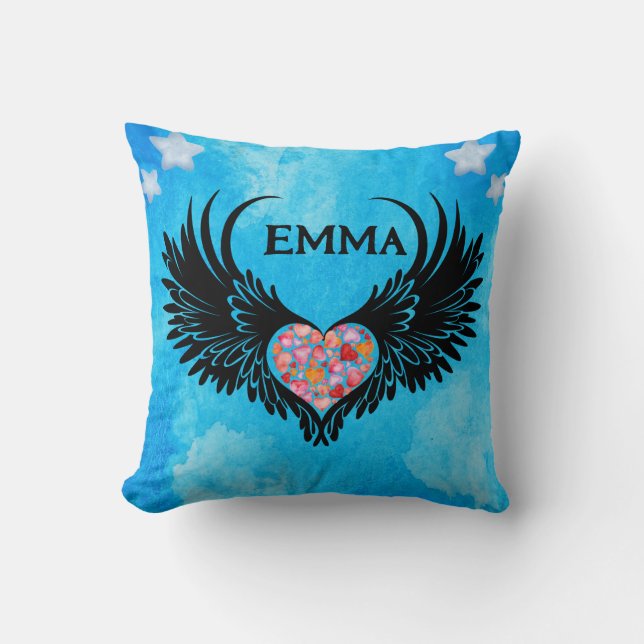 Majestic Angel with Black Wings Throw Pillow (Front)