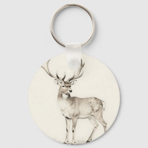 Majestic Antlered Deer Sketch Keychain