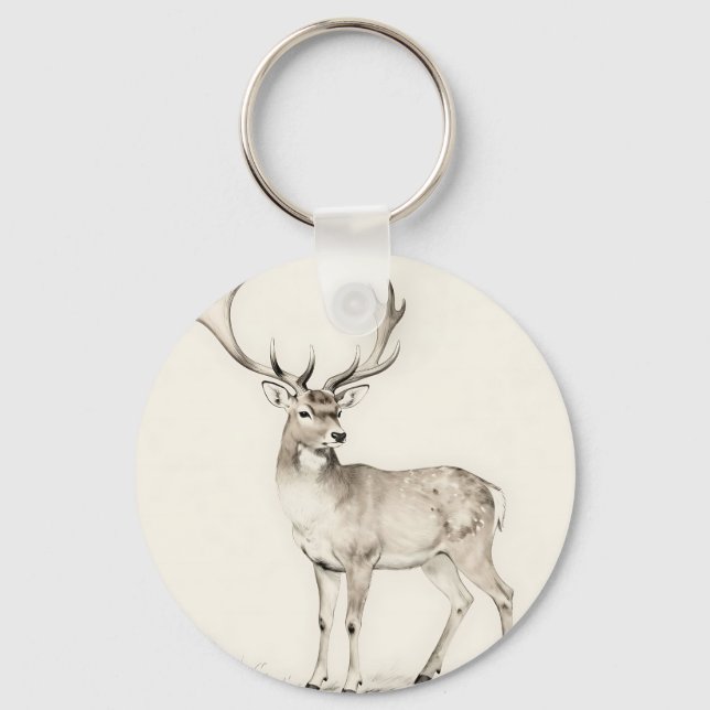 Majestic Antlered Deer Sketch Keychain (Front)