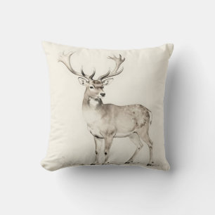 Majestic Antlered Deer Sketch Throw Pillow