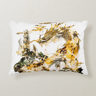 Majestic Asian Mythology Dragon Temple Fantasy Accent Pillow