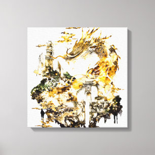 Majestic Asian Mythology Dragon Temple Fantasy Canvas Print
