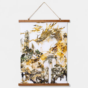Majestic Asian Mythology Dragon Temple Fantasy  Hanging Tapestry