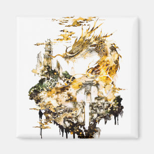 Majestic Asian Mythology Dragon Temple Fantasy Magnet