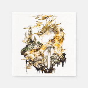Majestic Asian Mythology Dragon Temple Fantasy Napkin