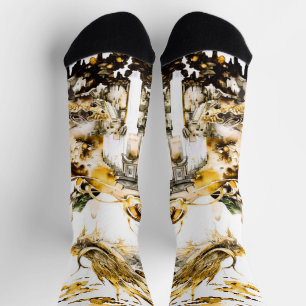 Majestic Asian Mythology Dragon Temple Fantasy Socks