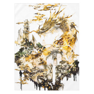 Majestic Asian Mythology Dragon Temple Fantasy Tablecloth