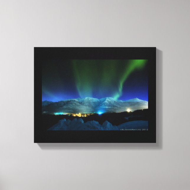 Majestic Aurora Borealis over the Mountains Canvas Print (Front)