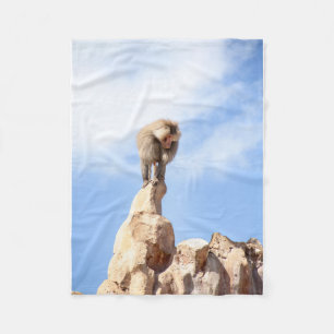 Majestic Baboon on Mountain Peak Fleece Blanket