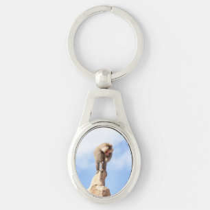 Majestic Baboon on Mountain Peak Keychain