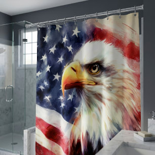 Majestic Bald Eagle Portrait with American Flag