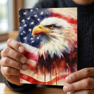 Majestic Bald Eagle Portrait with American Flag Postcard