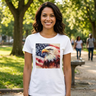 Majestic Bald Eagle Portrait with American Flag T-Shirt