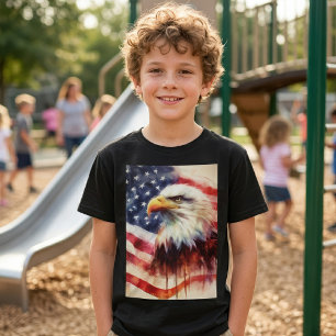 Majestic Bald Eagle Portrait with American Flag T-Shirt