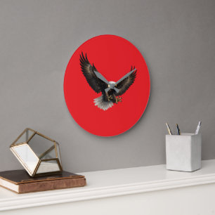 Majestic Bald Eagle Red Wall Clock