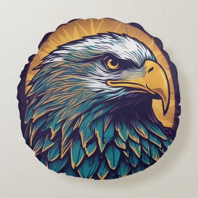 Majestic Bald Eagle Round Pillow (Front)