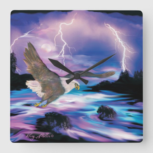 Majestic Bald Eagle Soaring In The Moonlight Square Wall Clock (Front)