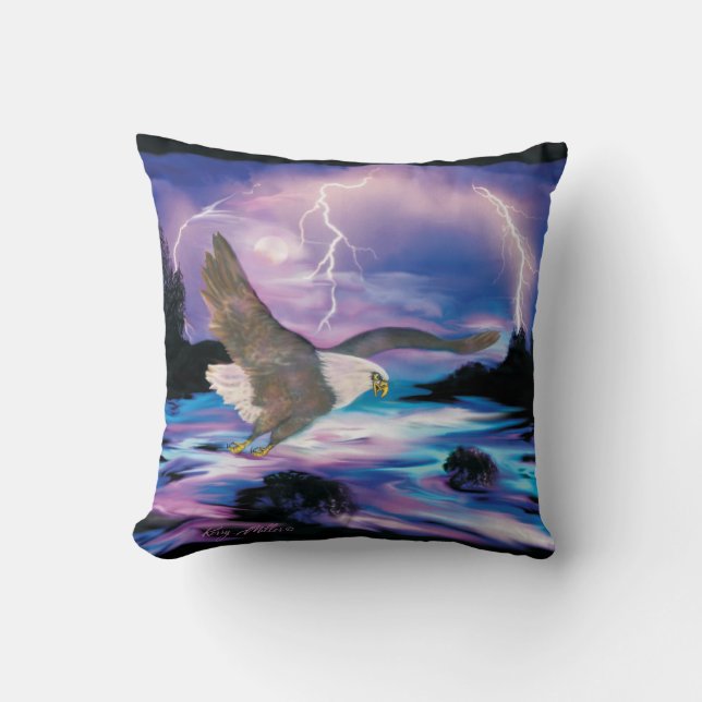 Majestic Bald Eagle Soaring Throw Pillow (Front)