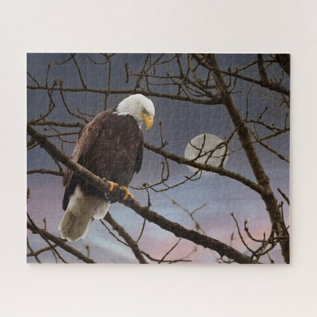 Majestic Bald Eagle Under Full Moon Jigsaw Puzzle (Horizontal)