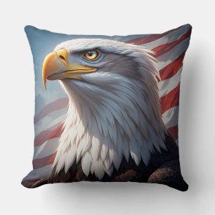 Majestic Bald Eagle with American Flag – Patriotic Throw Pillow