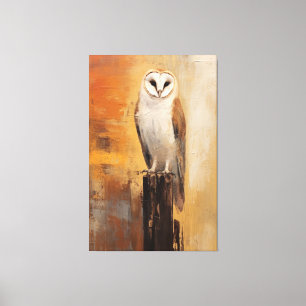 Majestic Barn Owl, Oil-Painted Portrait Canvas Print