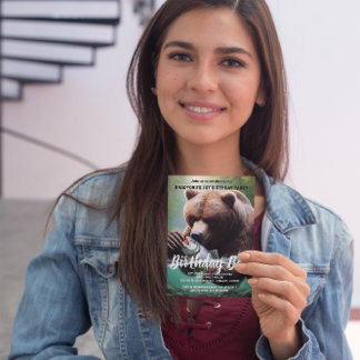 Majestic Bear Catch Birthday Invite Postcard