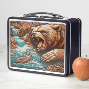 Majestic Bear Standing Against Rushing Waters Metal Lunch Box