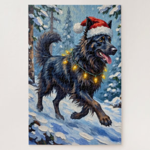 Majestic Belgian Shepherd Snow Forest Christmas Jigsaw Puzzle