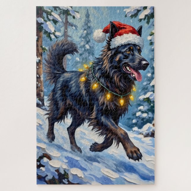 Majestic Belgian Shepherd Snow Forest Christmas Jigsaw Puzzle (Vertical)