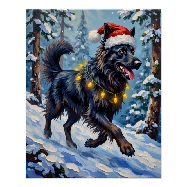 Majestic Belgian Shepherd Snow Forest Christmas Poster (Front)