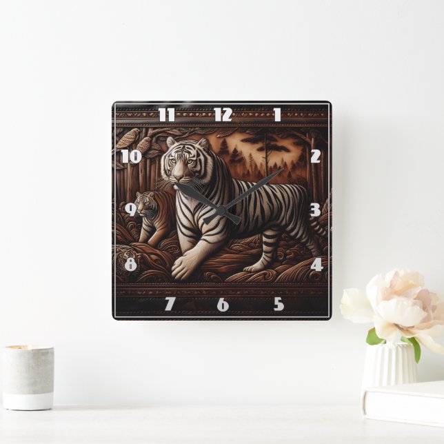 Majestic Bengal Tigers Roaming in Dense Forest Square Wall Clock (Home)