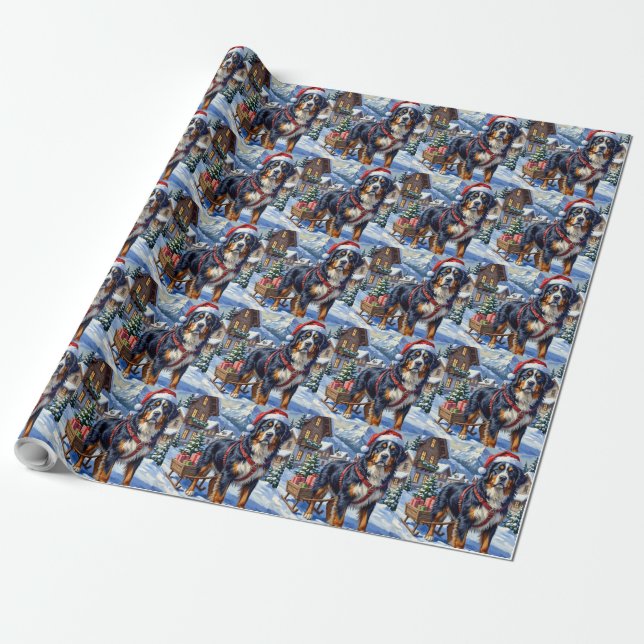 Majestic Bernese Mountain Dog Alpine Christmas Wrapping Paper (Unrolled)