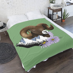 Majestic Bighorn Brown Sheep Ram Green Mountains Fleece Blanket
