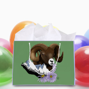 Majestic Bighorn Brown Sheep Ram Green Mountains Large Gift Bag