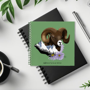 Majestic Bighorn Brown Sheep Ram Green Mountains Notebook